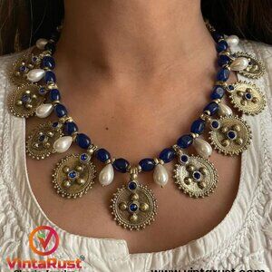 Pearls and Beads Jewelry Set, Handmade Coins Jewelry Set With Glass Stones,